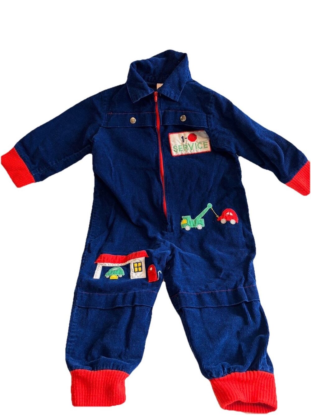 Vintage Baby Mechanic Coveralls | Blue Corduroy | 6–12 Months | Zipper